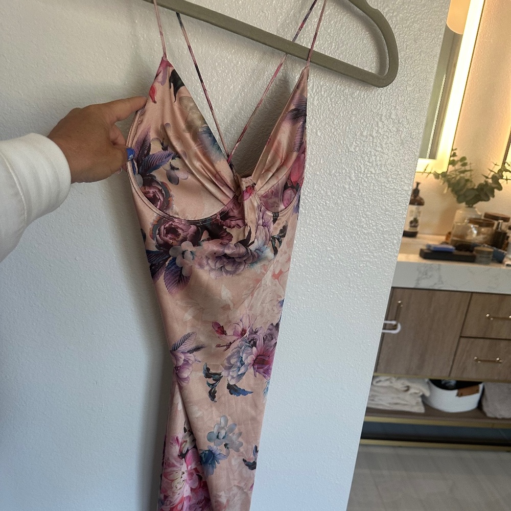 Satin pink floral dress